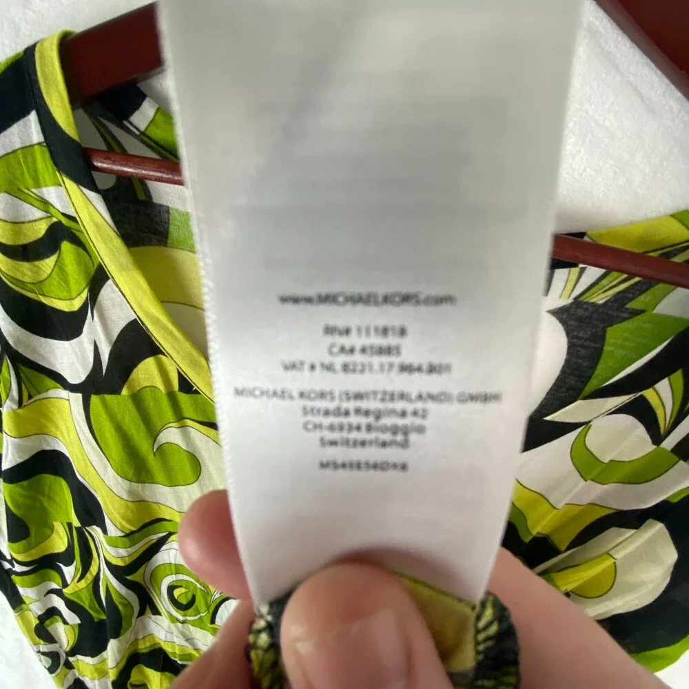 Michael Kors Lime White Black Pattern Women's Spring Round Neck Top MS45E56DX6